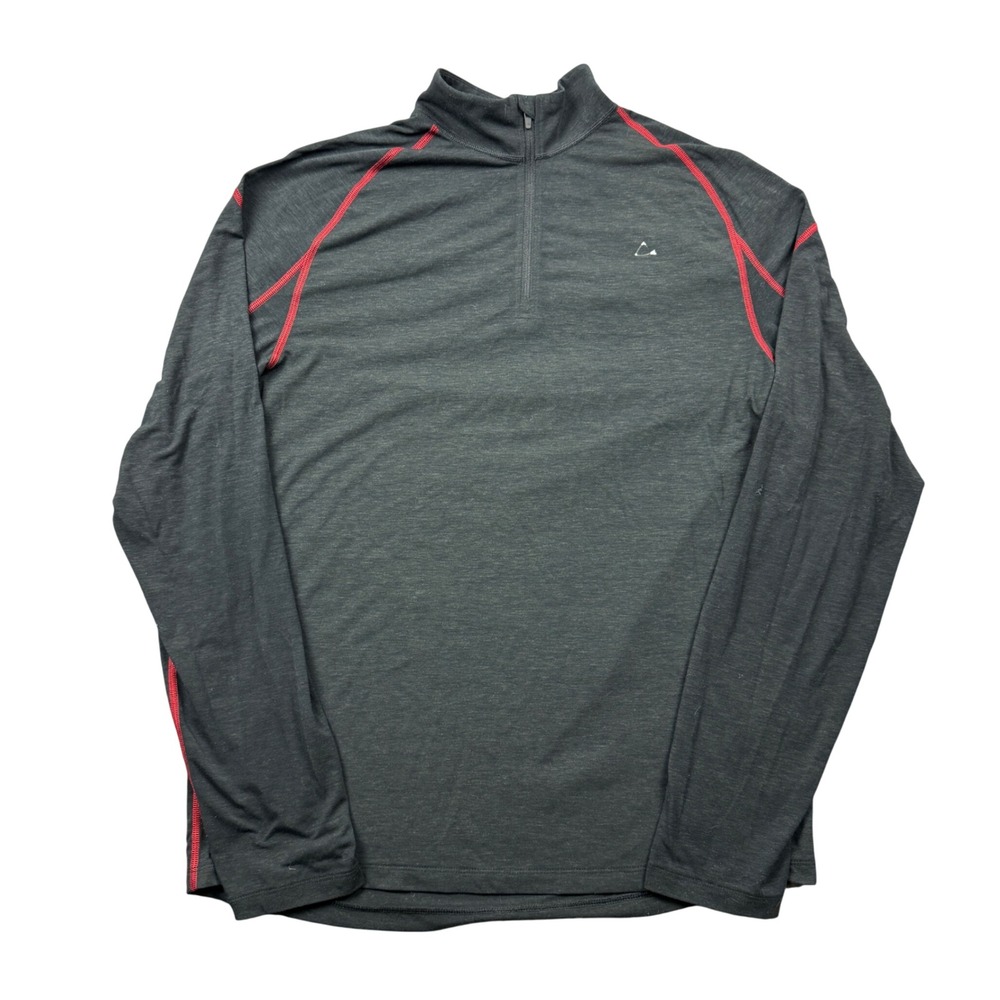 Paradox Men Large Merino Wool Blend 1/4 Zip Base Layer Top Gray Red Outdoors
